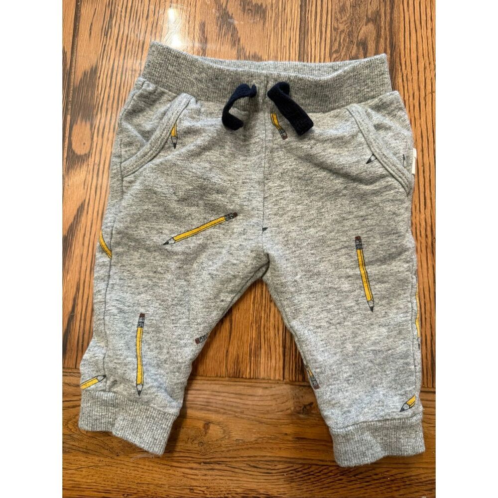 Miles‎ Heather Gray Pencil Print Stretch Academy Jogger Pants Size 3-6 Months
